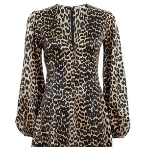 Ganni Silk Leopard Print Dress
